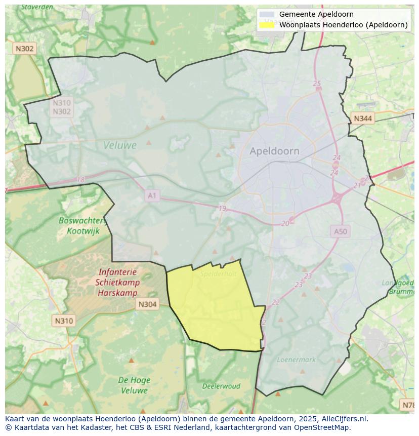 Afbeelding van de woonplaats Hoenderloo op de kaart.
