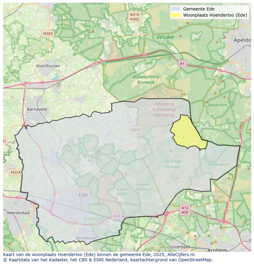 Afbeelding van de woonplaats Hoenderloo op de kaart.