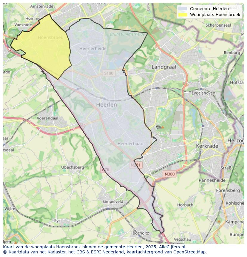Afbeelding van de woonplaats Hoensbroek op de kaart.