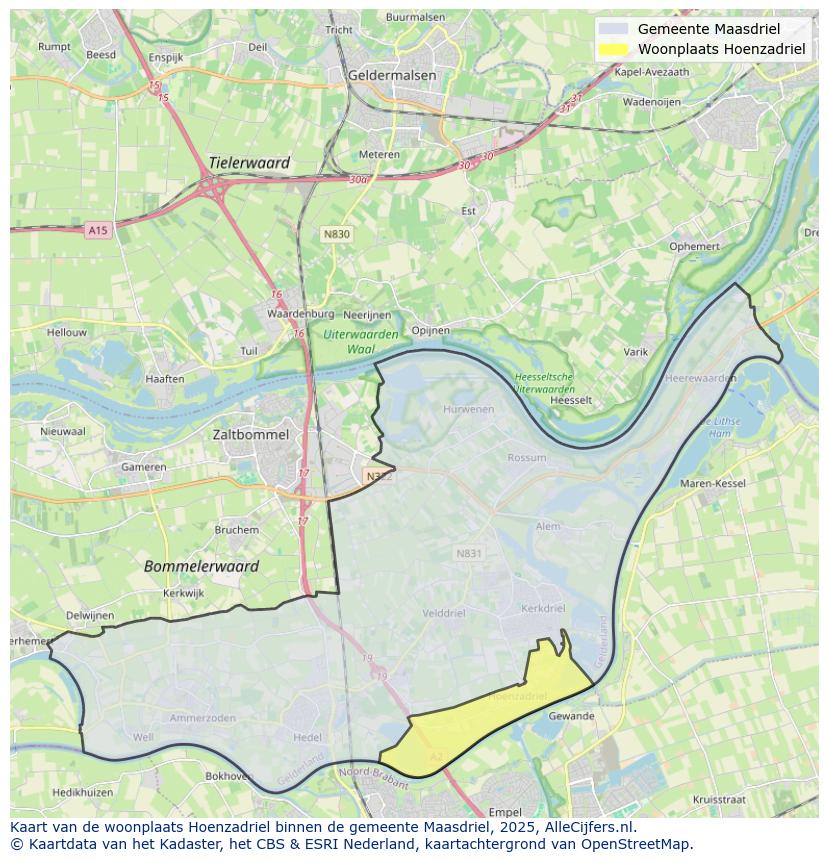 Afbeelding van de woonplaats Hoenzadriel op de kaart.
