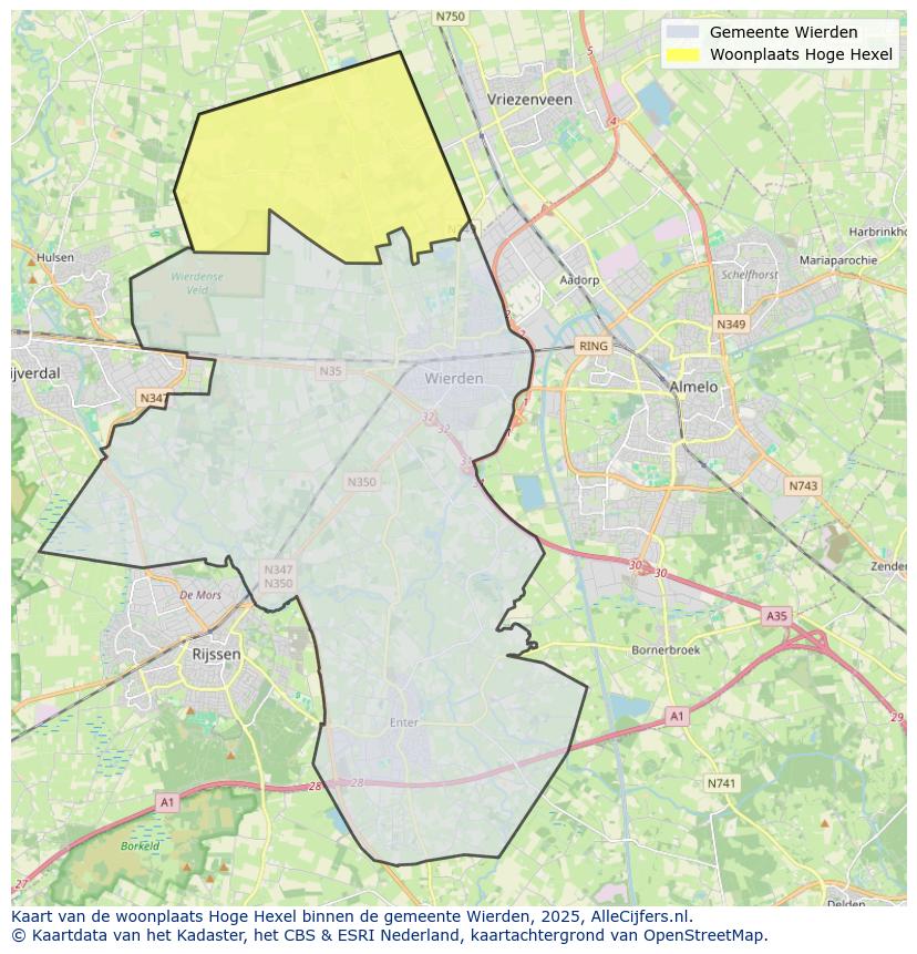 Afbeelding van de woonplaats Hoge Hexel op de kaart.