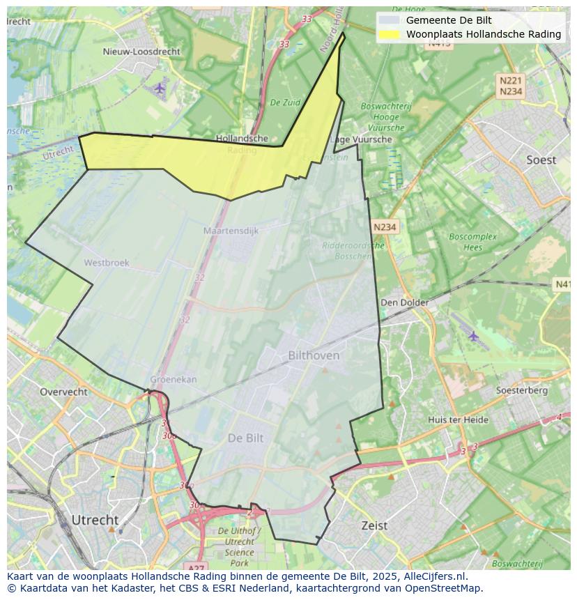 Afbeelding van de woonplaats Hollandsche Rading op de kaart.