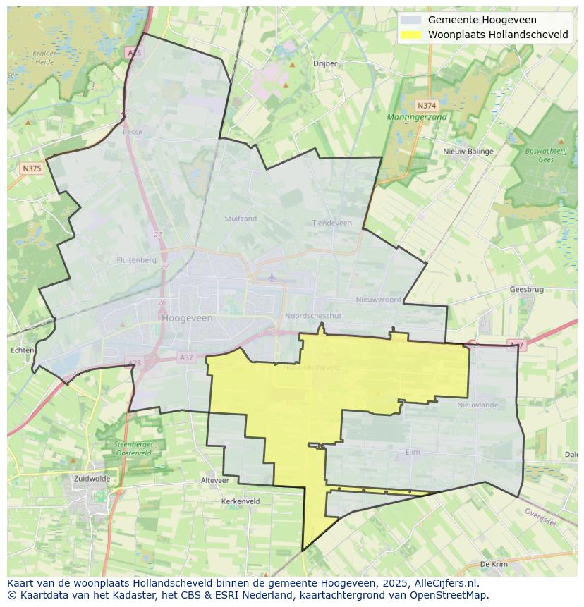 Afbeelding van de woonplaats Hollandscheveld op de kaart.