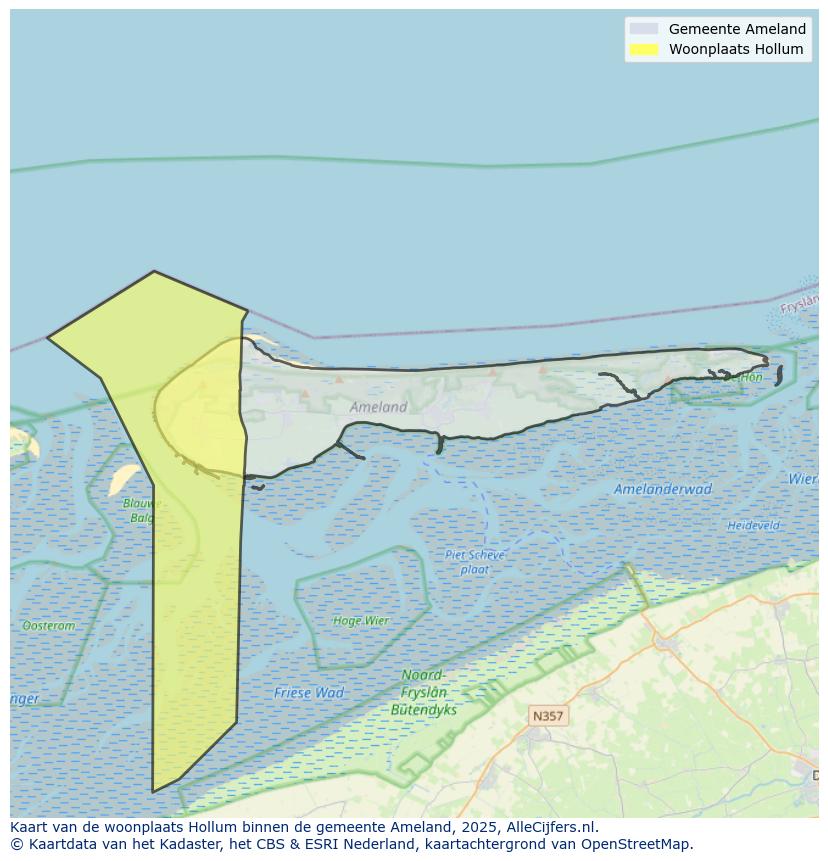 Afbeelding van de woonplaats Hollum op de kaart.
