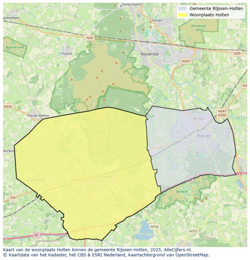 Afbeelding van de woonplaats Holten op de kaart.