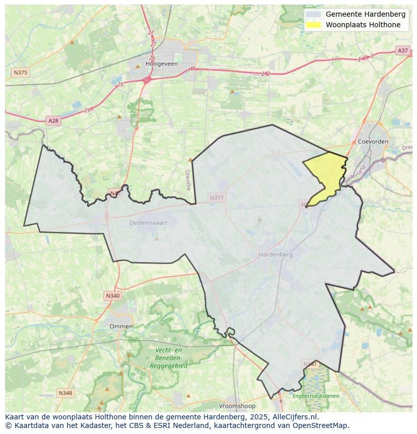 Afbeelding van de woonplaats Holthone op de kaart.