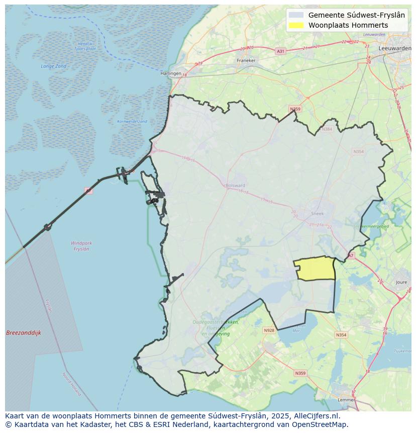 Afbeelding van de woonplaats Hommerts op de kaart.