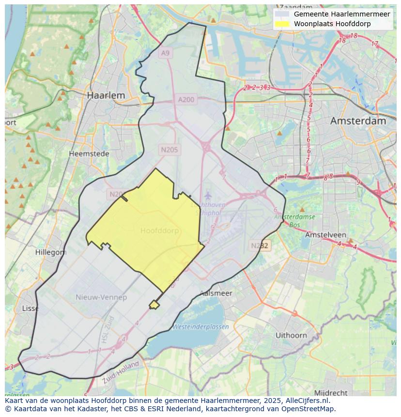 Afbeelding van de woonplaats Hoofddorp op de kaart.