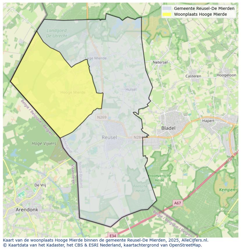 Afbeelding van de woonplaats Hooge Mierde op de kaart.