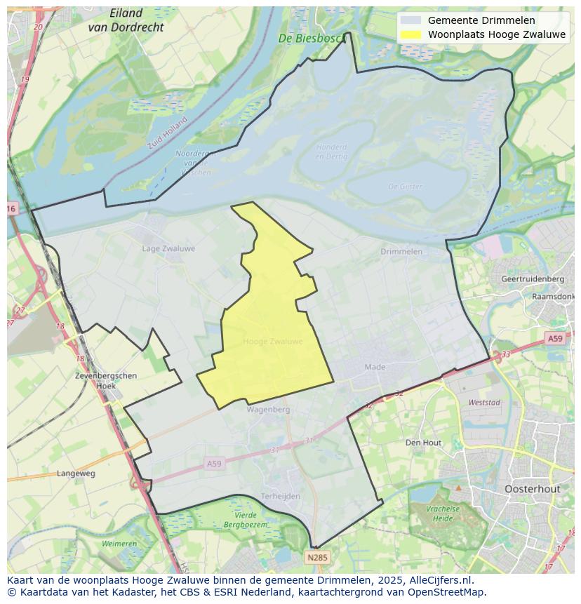 Afbeelding van de woonplaats Hooge Zwaluwe op de kaart.