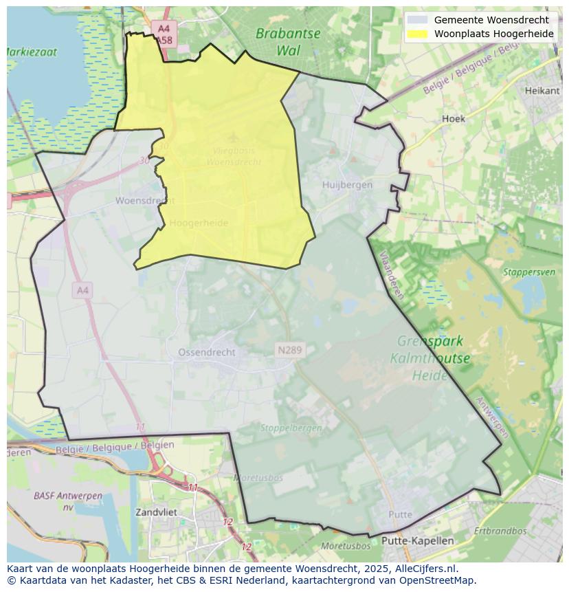 Afbeelding van de woonplaats Hoogerheide op de kaart.