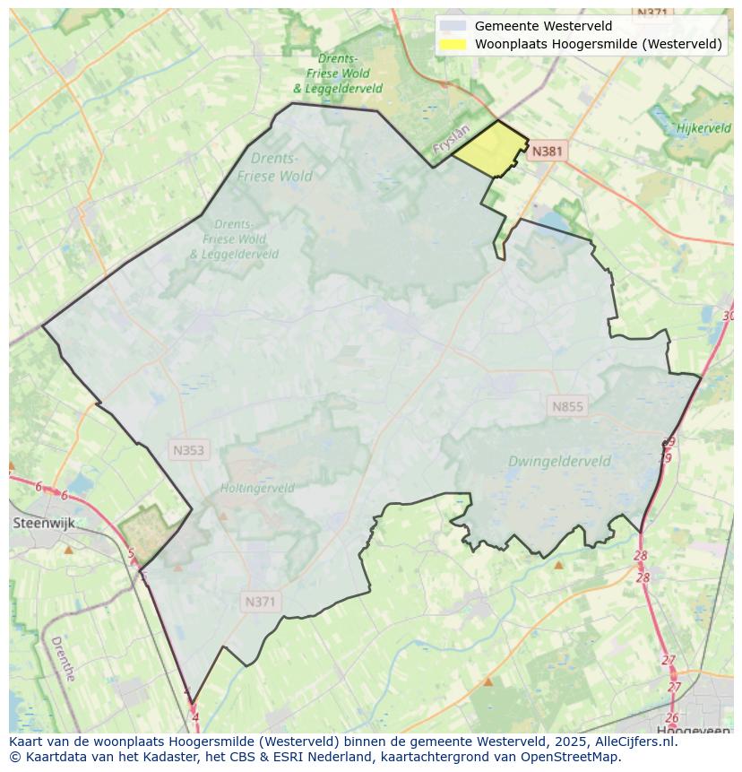 Afbeelding van de woonplaats Hoogersmilde op de kaart.