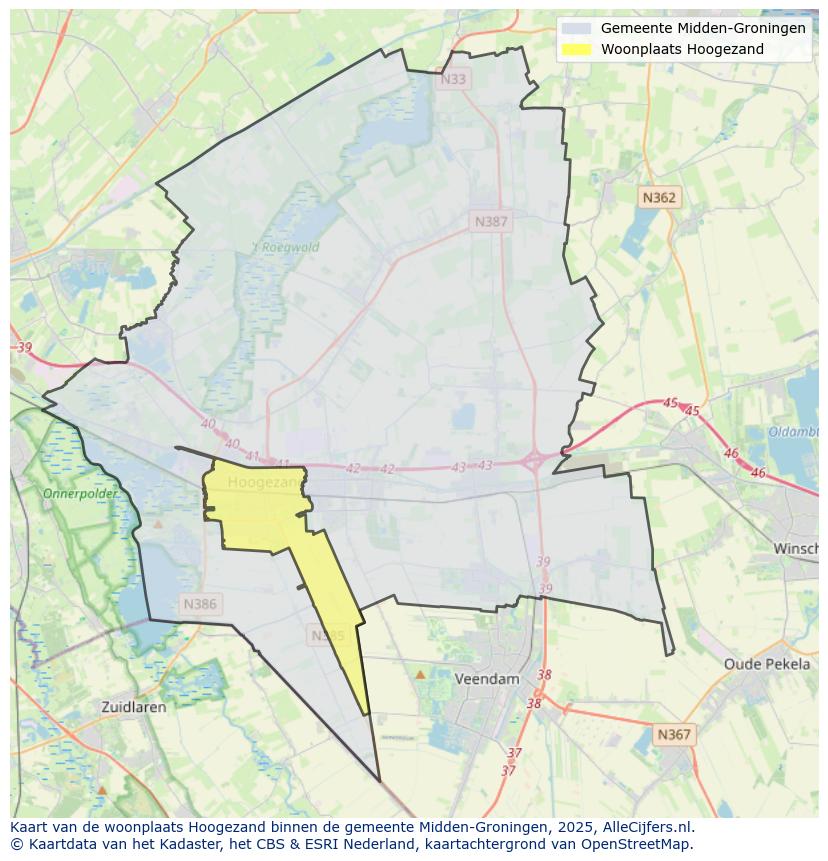 Afbeelding van de woonplaats Hoogezand op de kaart.