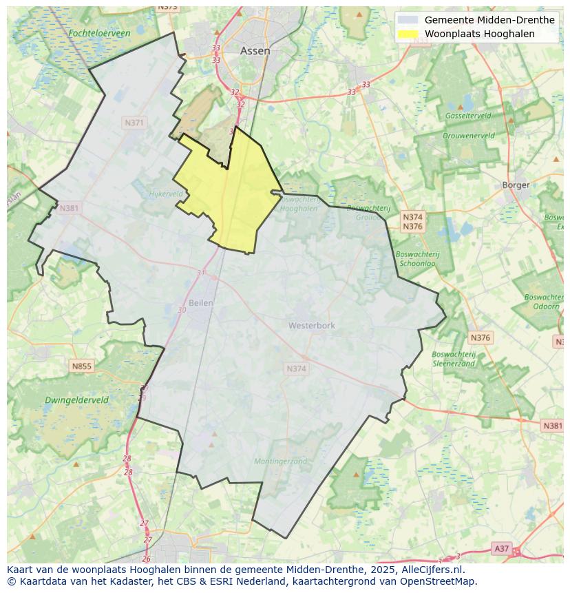 Afbeelding van de woonplaats Hooghalen op de kaart.