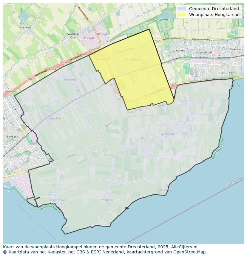 Afbeelding van de woonplaats Hoogkarspel op de kaart.