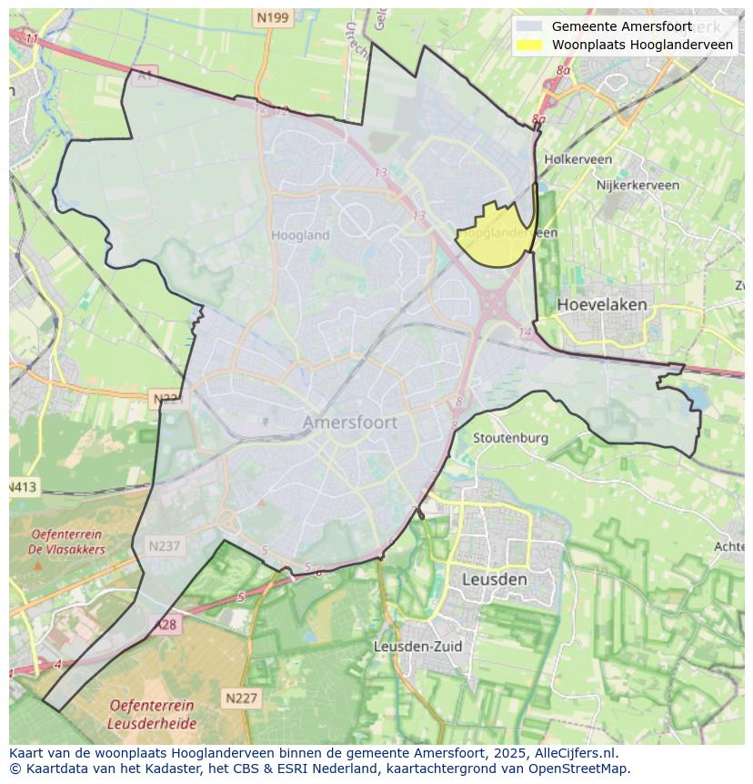 Afbeelding van de woonplaats Hooglanderveen op de kaart.