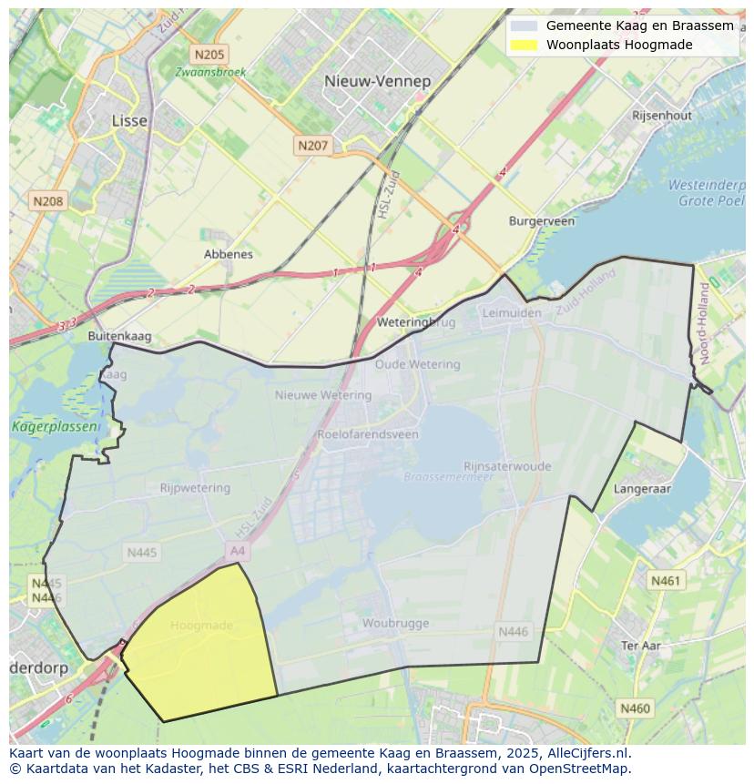 Afbeelding van de woonplaats Hoogmade op de kaart.