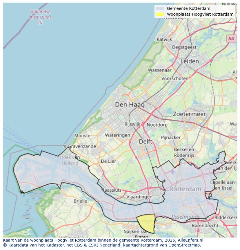 Afbeelding van de woonplaats Hoogvliet Rotterdam op de kaart.