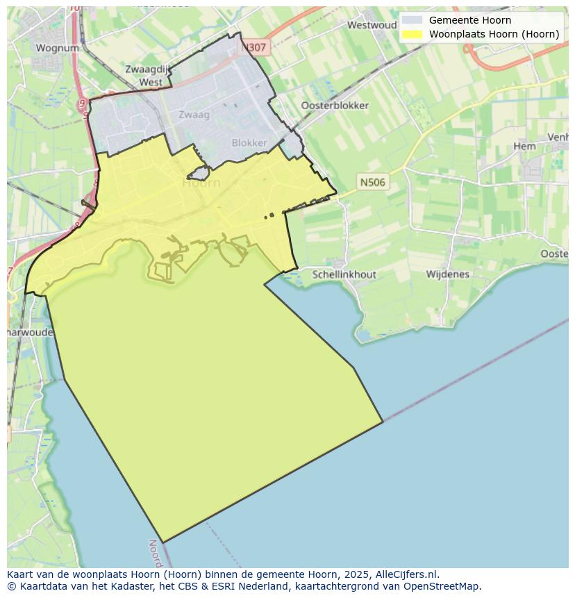 Afbeelding van de woonplaats Hoorn op de kaart.