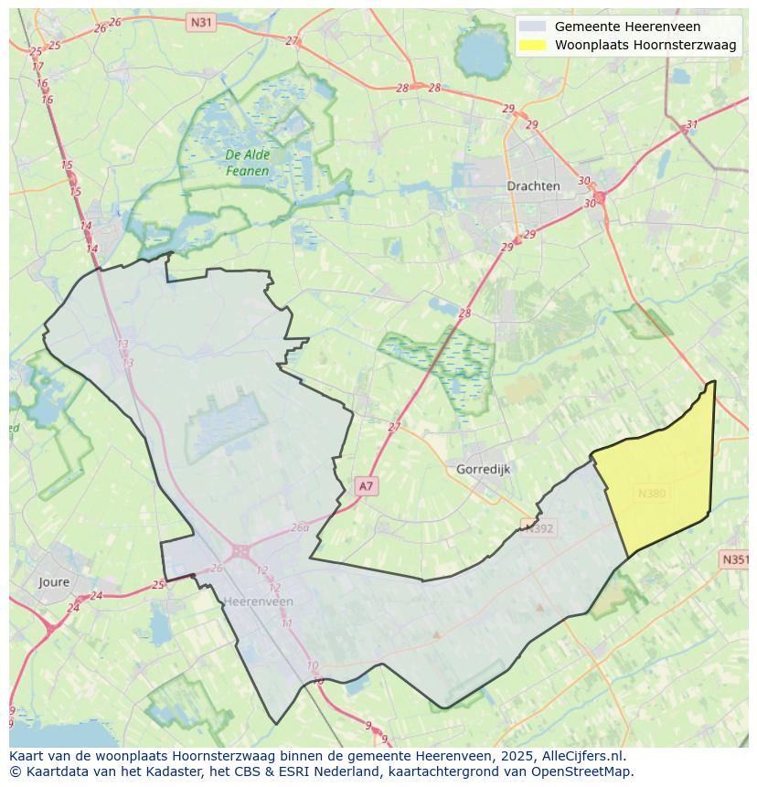 Afbeelding van de woonplaats Hoornsterzwaag op de kaart.