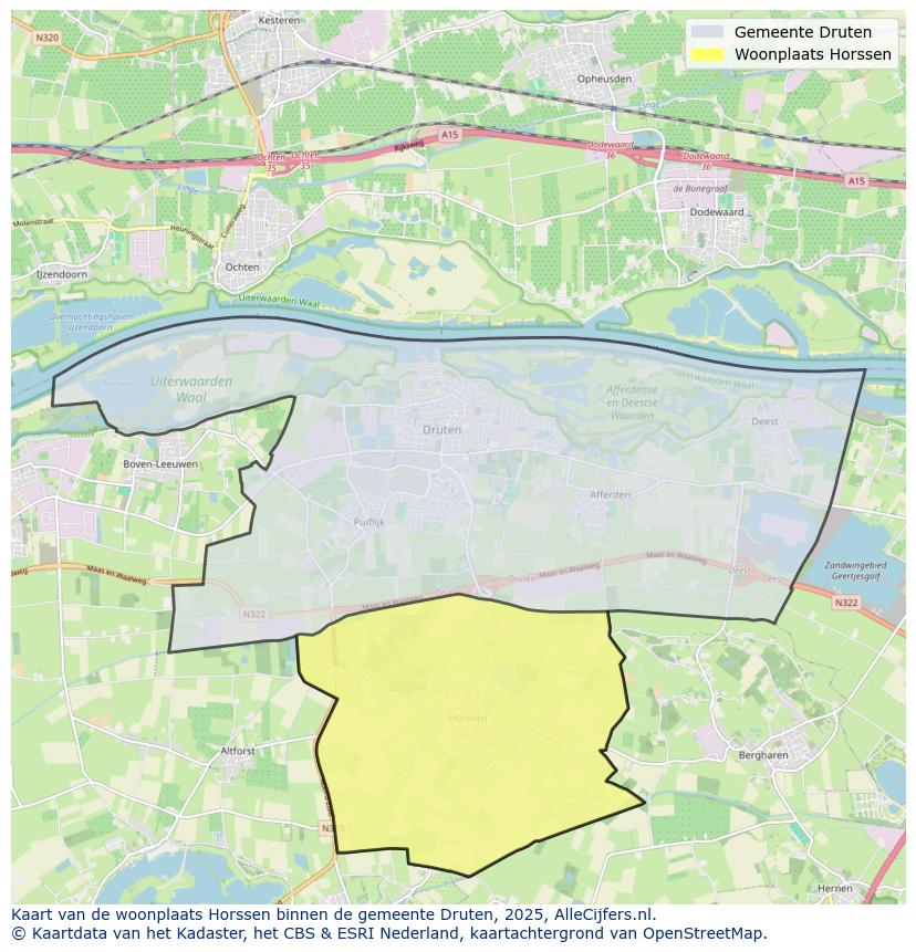 Afbeelding van de woonplaats Horssen op de kaart.