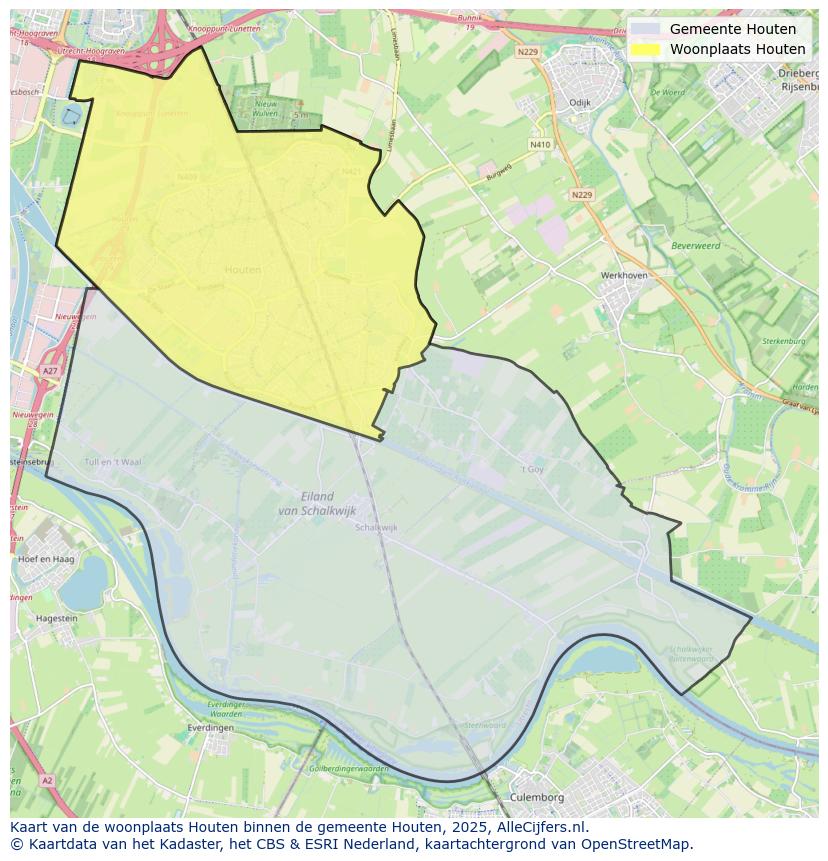 Afbeelding van de woonplaats Houten op de kaart.