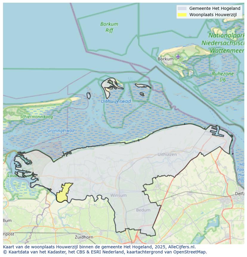 Afbeelding van de woonplaats Houwerzijl op de kaart.