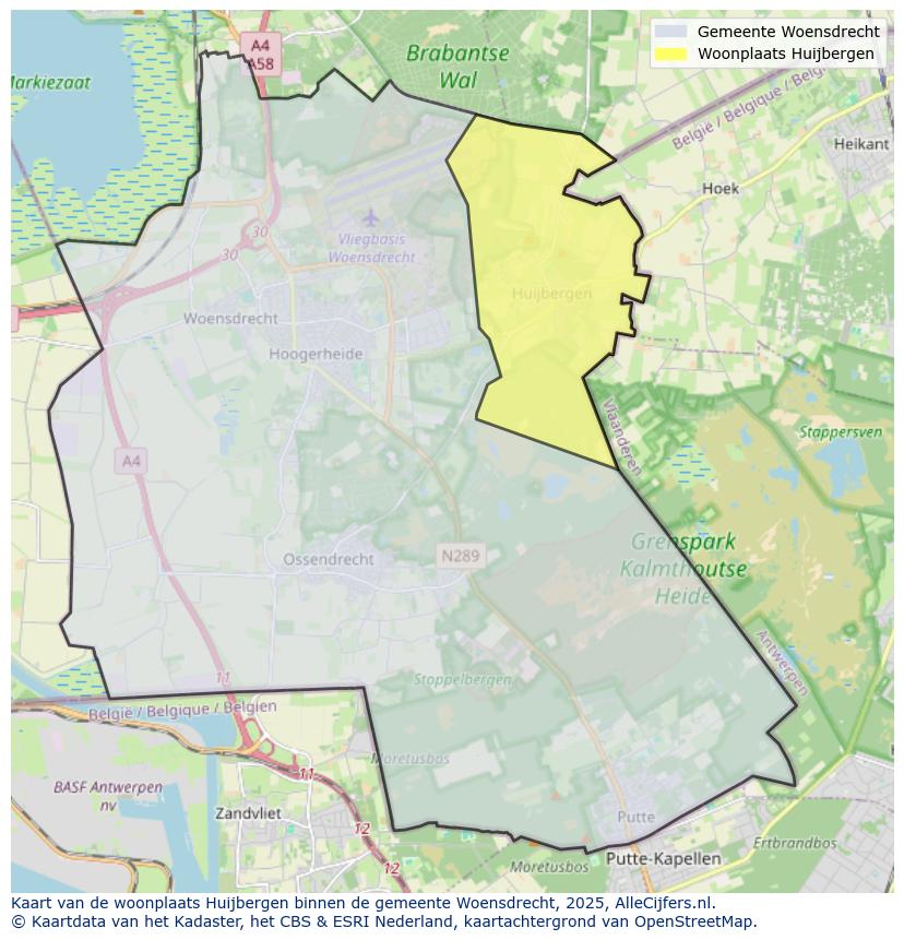 Afbeelding van de woonplaats Huijbergen op de kaart.