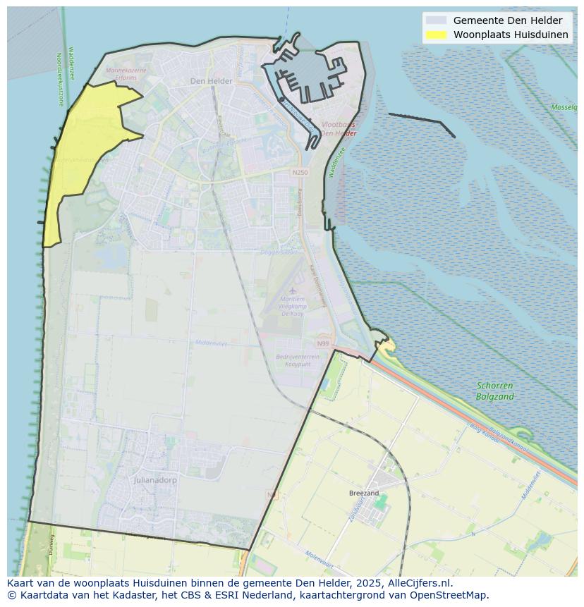 Afbeelding van de woonplaats Huisduinen op de kaart.