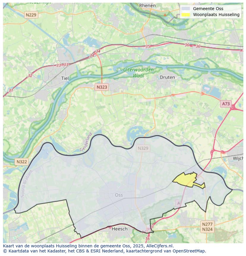Afbeelding van de woonplaats Huisseling op de kaart.