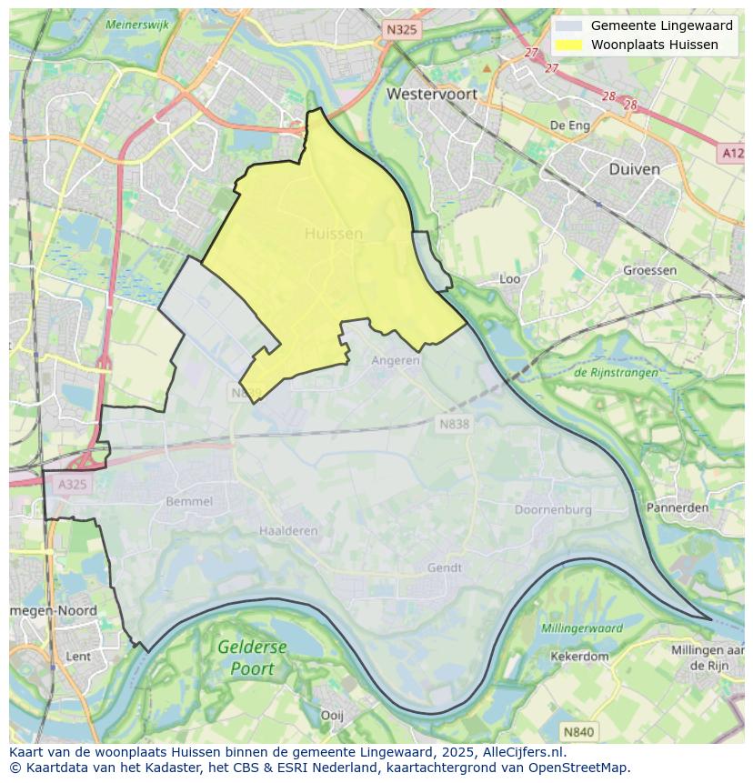 Afbeelding van de woonplaats Huissen op de kaart.