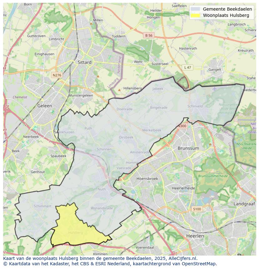 Afbeelding van de woonplaats Hulsberg op de kaart.