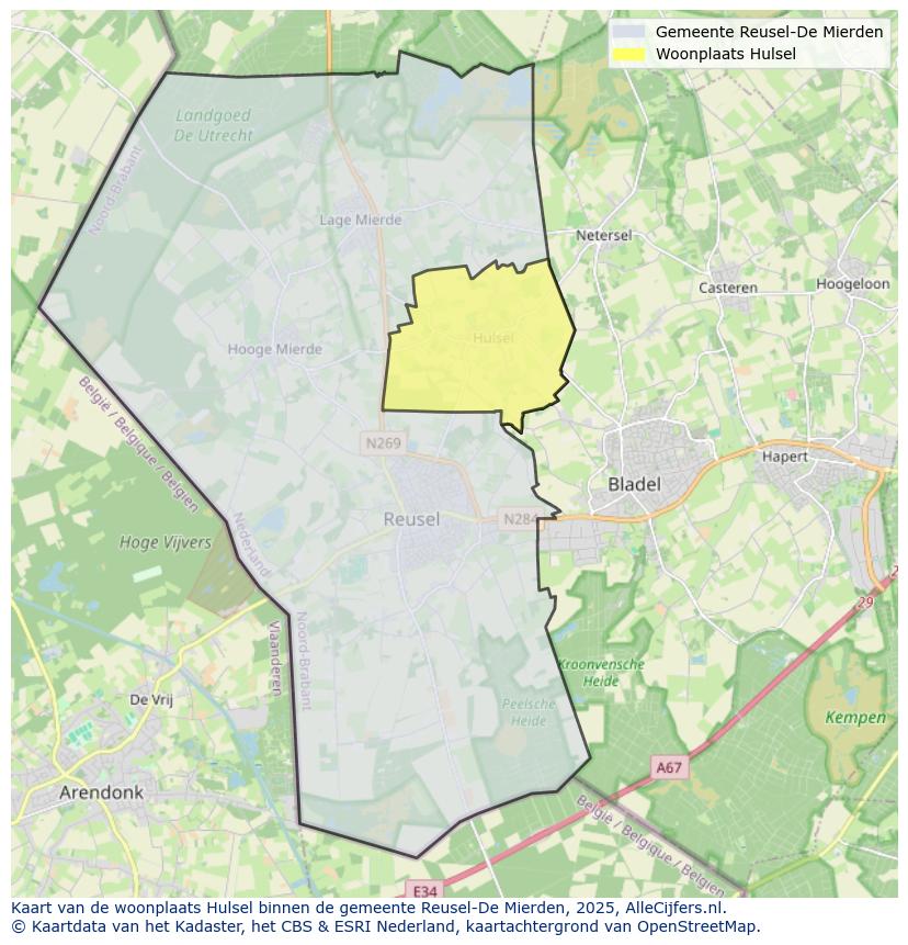 Afbeelding van de woonplaats Hulsel op de kaart.