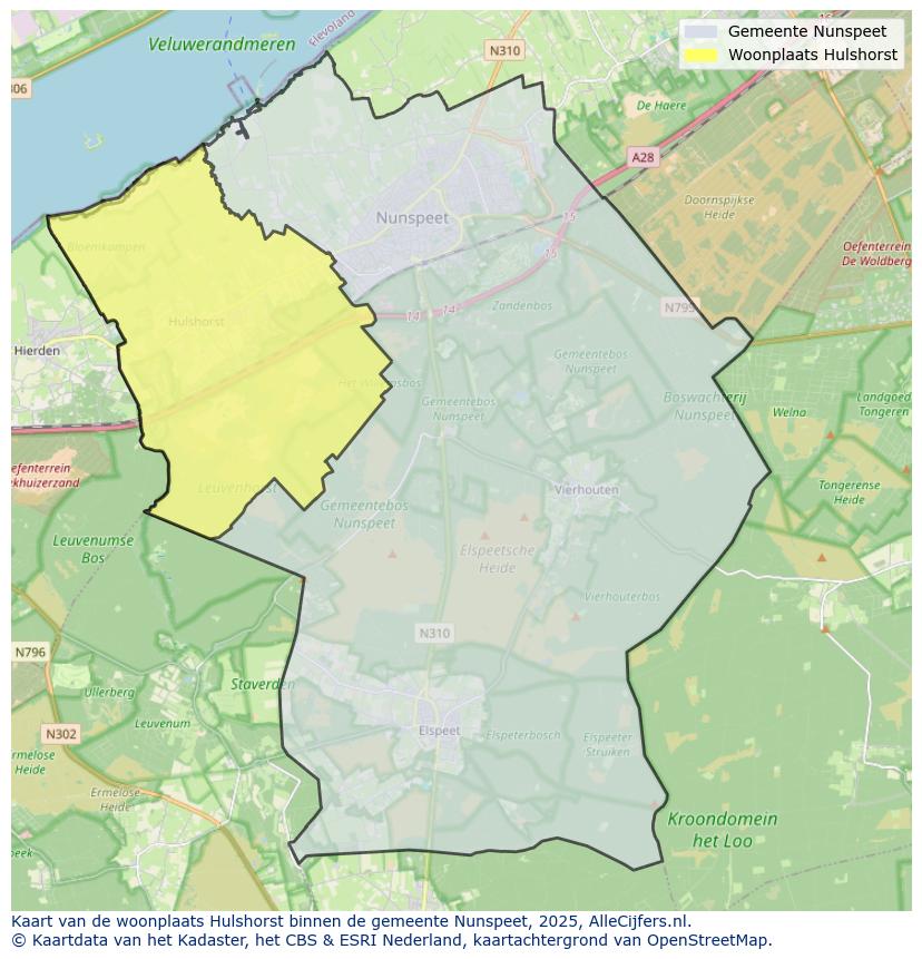 Afbeelding van de woonplaats Hulshorst op de kaart.