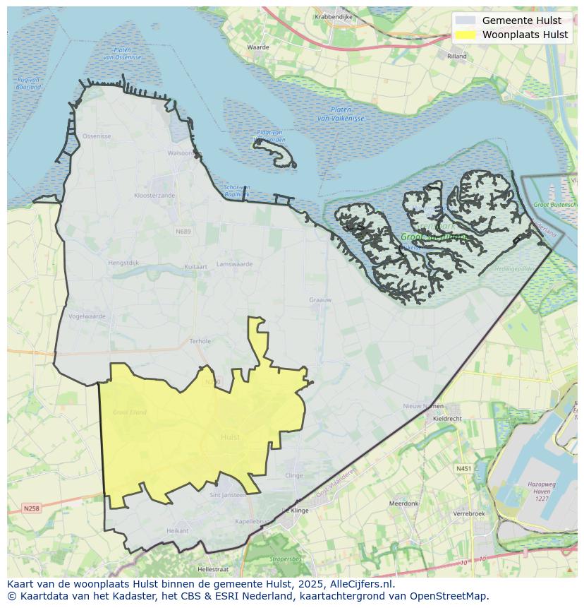 Afbeelding van de woonplaats Hulst op de kaart.
