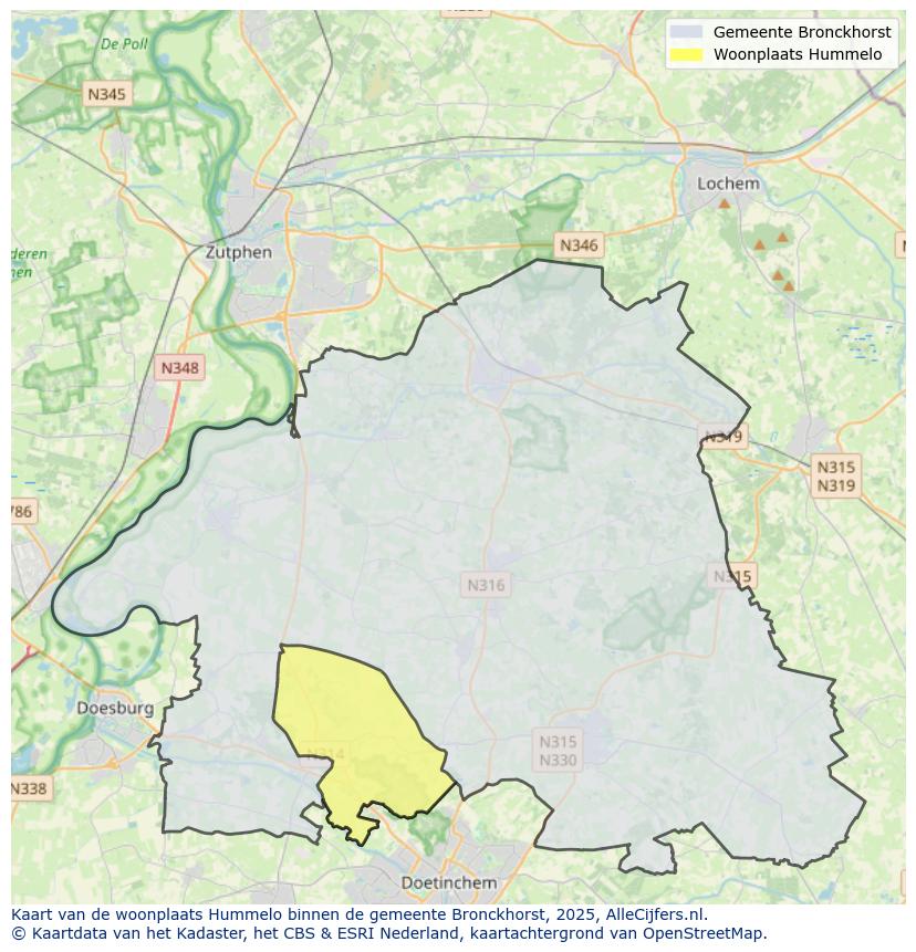 Afbeelding van de woonplaats Hummelo op de kaart.