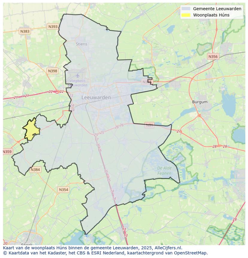 Afbeelding van de woonplaats Húns op de kaart.