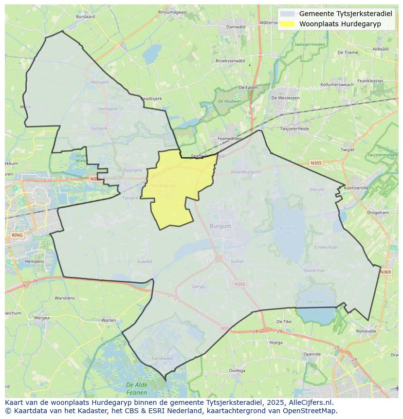 Afbeelding van de woonplaats Hurdegaryp op de kaart.