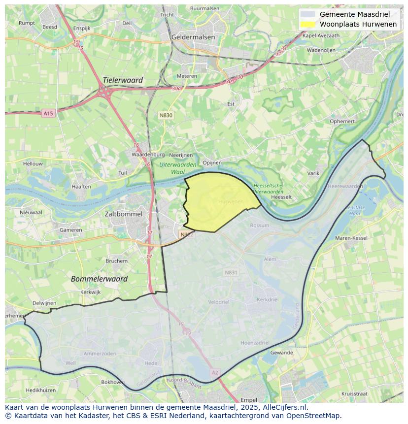 Afbeelding van de woonplaats Hurwenen op de kaart.