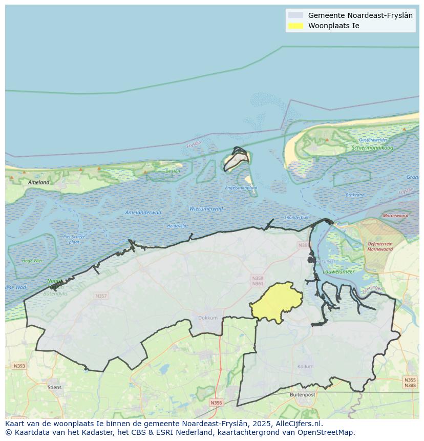 Afbeelding van de woonplaats Ie op de kaart.