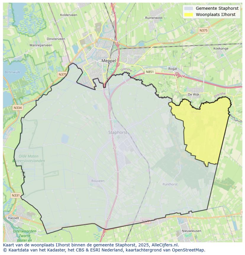 Afbeelding van de woonplaats IJhorst op de kaart.