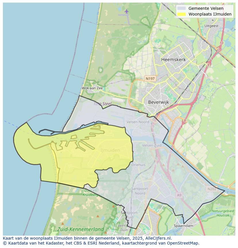 Afbeelding van de woonplaats IJmuiden op de kaart.