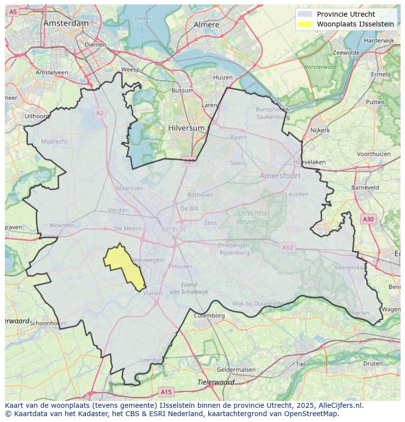 Afbeelding van de woonplaats IJsselstein op de kaart.