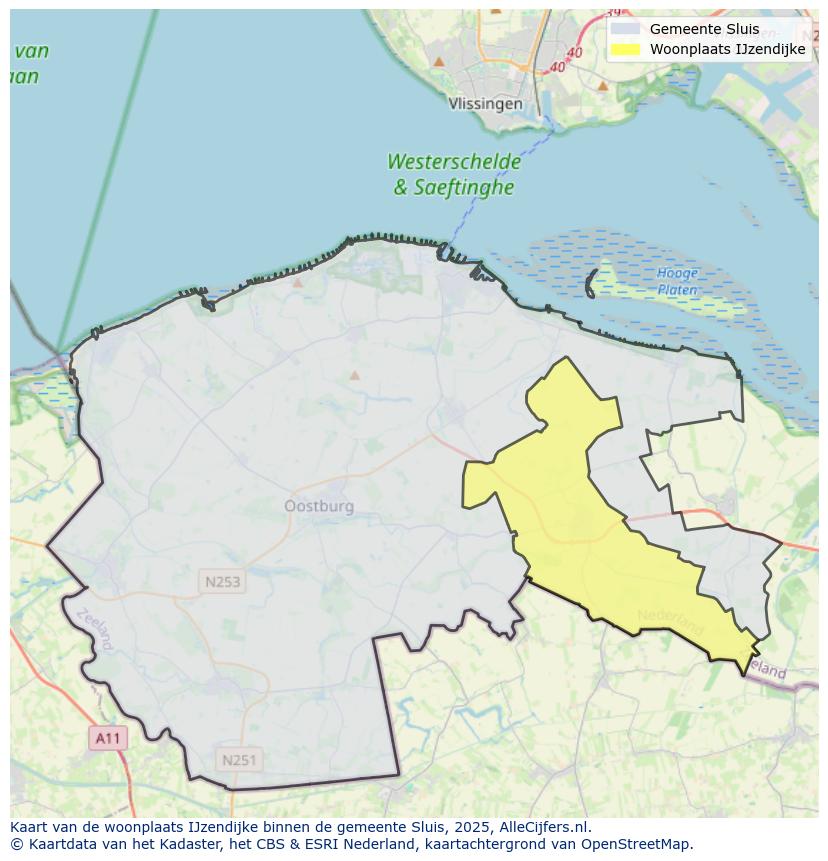 Afbeelding van de woonplaats IJzendijke op de kaart.