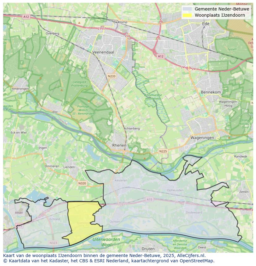 Afbeelding van de woonplaats IJzendoorn op de kaart.