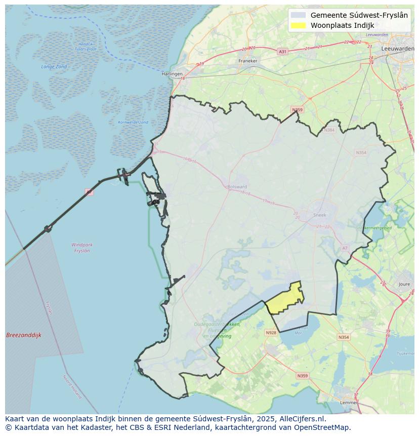 Afbeelding van de woonplaats Indijk op de kaart.