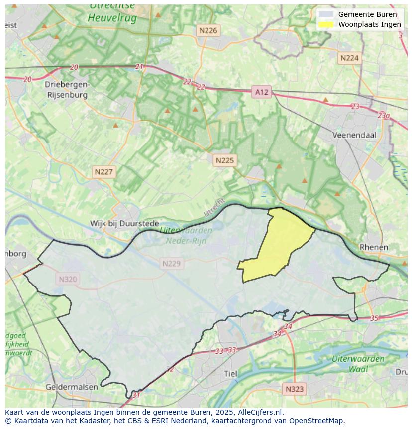 Afbeelding van de woonplaats Ingen op de kaart.