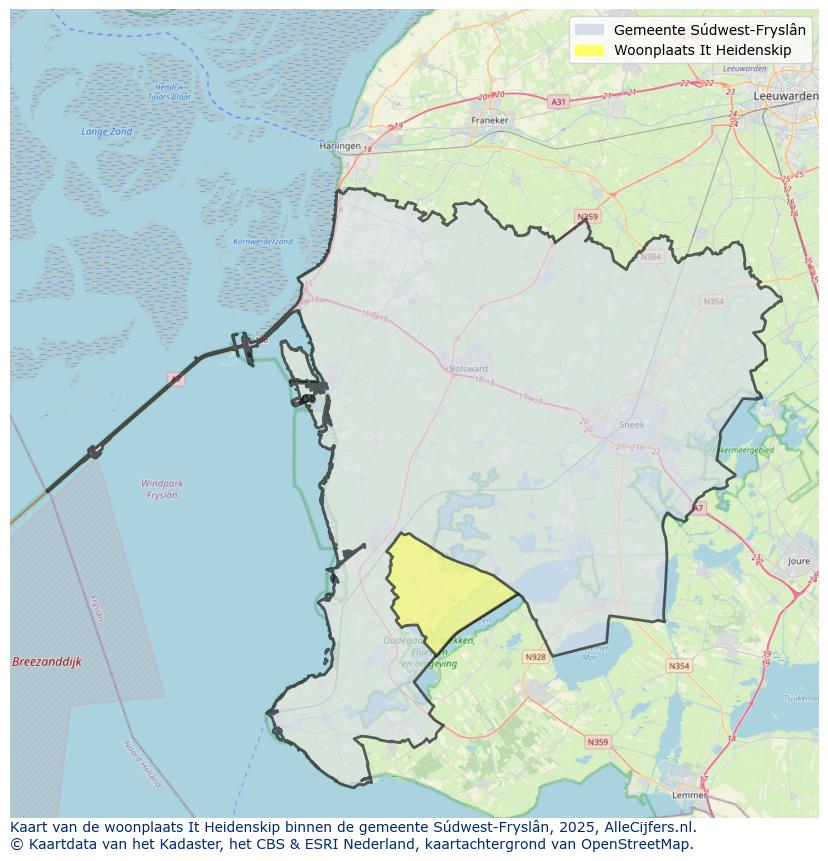 Afbeelding van de woonplaats It Heidenskip op de kaart.