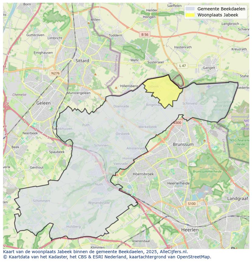 Afbeelding van de woonplaats Jabeek op de kaart.