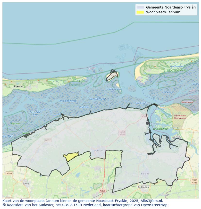 Afbeelding van de woonplaats Jannum op de kaart.